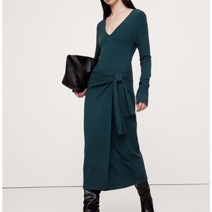 Banana Republic Ganache Brown V-Neck Tie-Waist Dress